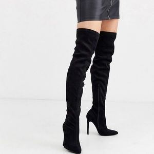 ASOS DESIGN Wide Fit Kendra stiletto thigh high boots in black